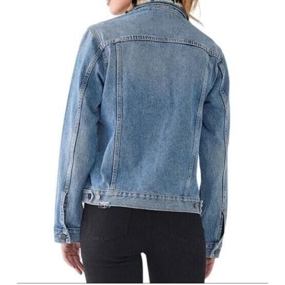 DL 1961 Clyde Classic Trucker Jean Jacket NWT Leopard Fur Collar Retail $249 S - Picture 3 of 11